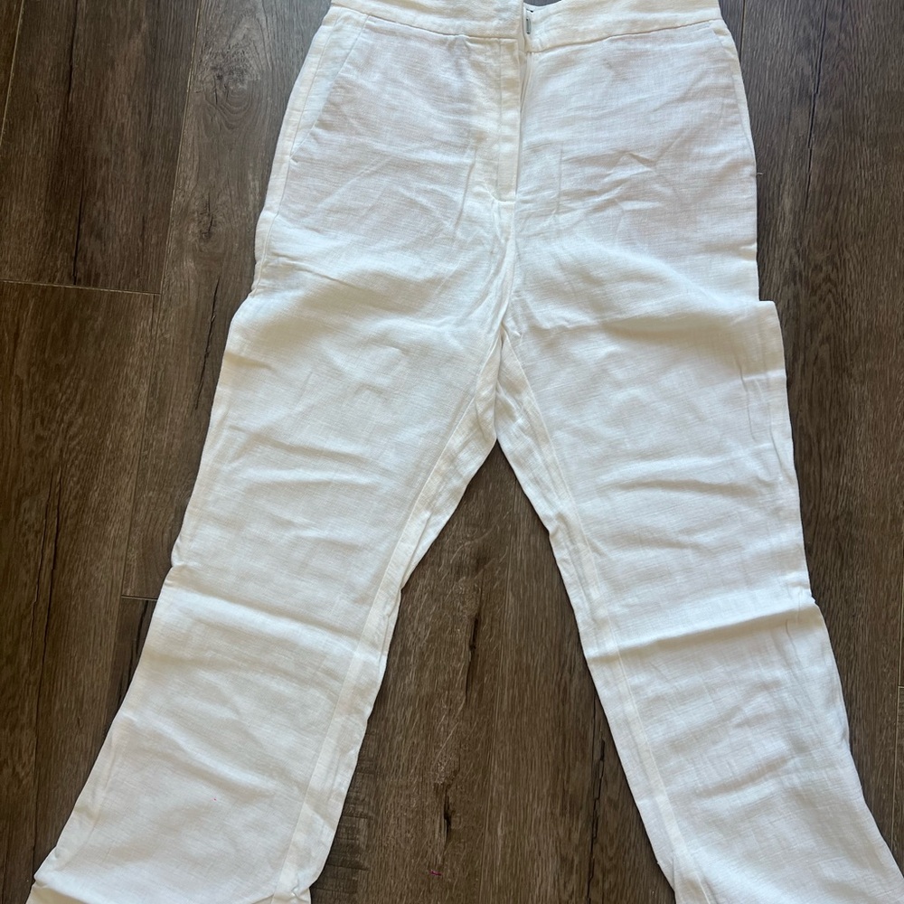 Zara White Casual Pants High-Waisted Straight-Leg